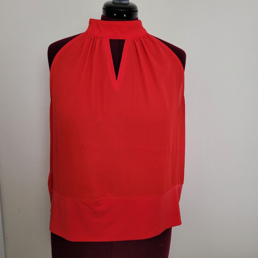 NY&Co 7th Avenue Women's XXL Red Halter Keyhole Sleeveless Blouse Top